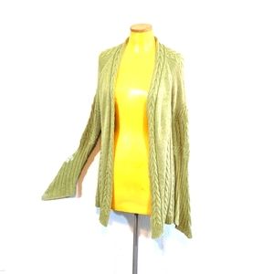 Moth by Anthropologie Sage Green Cable Knit Open Cardigan Vertebrae Back Small
